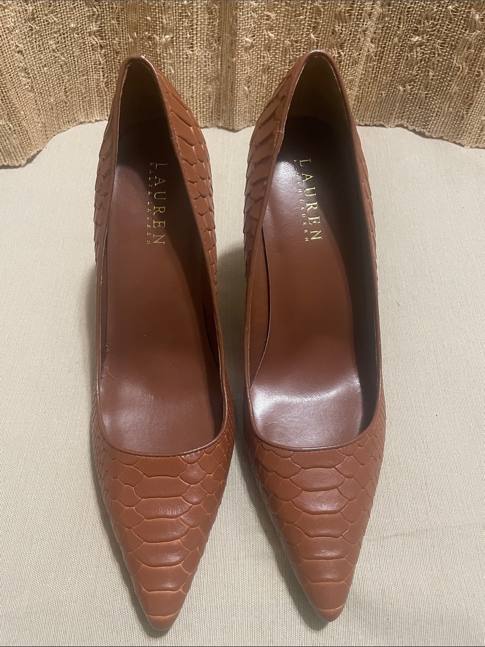 Lauren Ralph Lauren Brown Textured Pointed Toe Pumps NEW 8.5